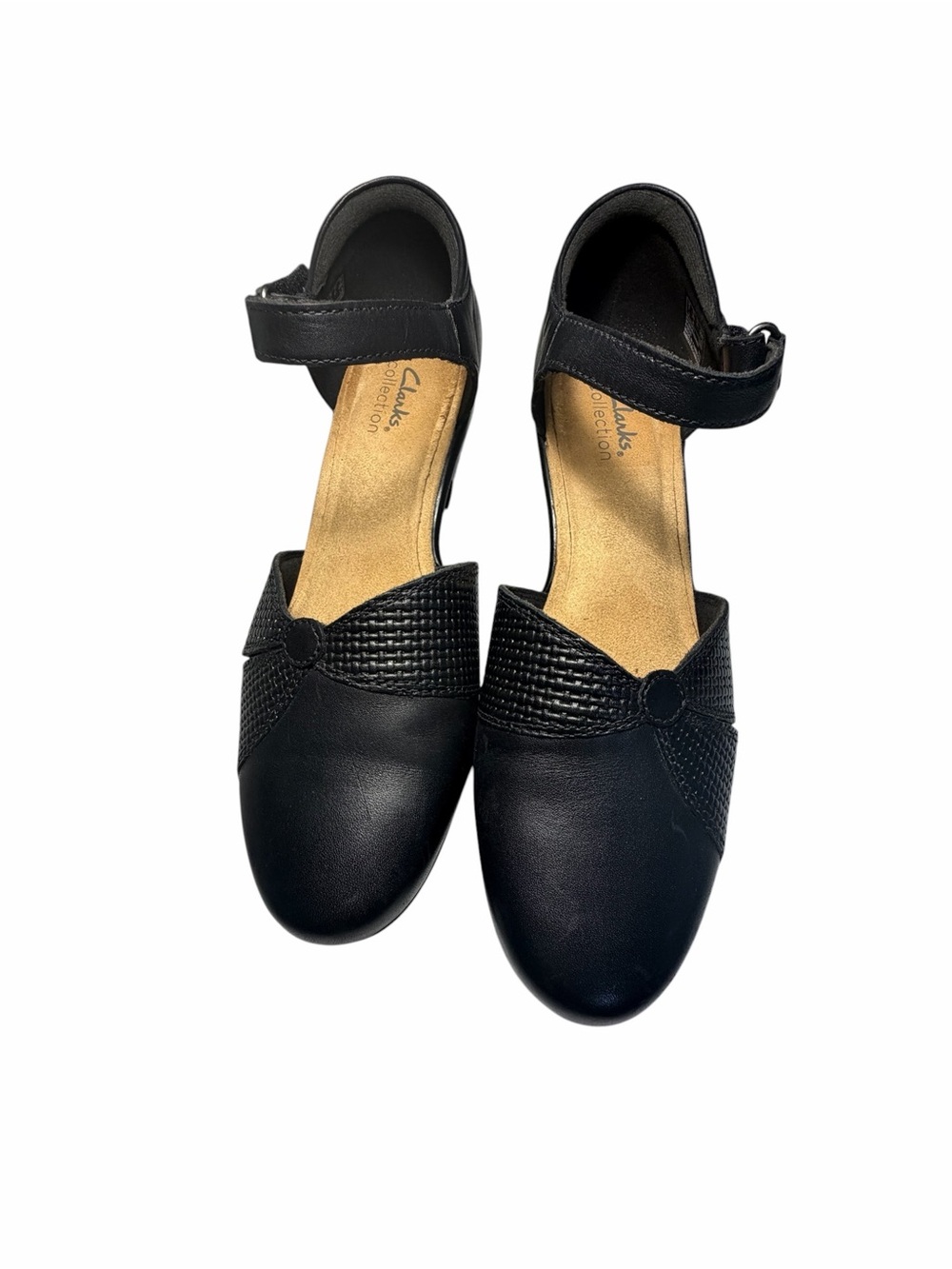 Clarks Emily Rae Black Leather Women's Ankle-Strap Closed-Toe Pumps Sz 9.5
